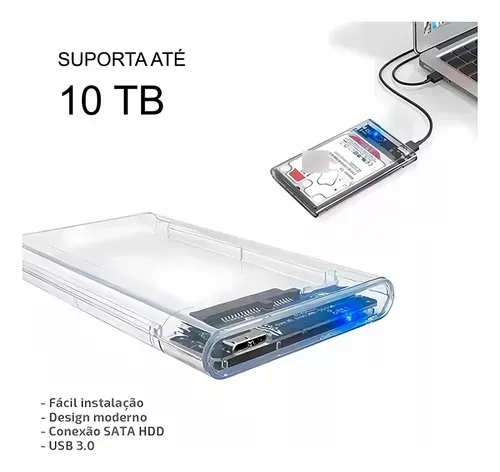 Case Para Hd Externo Transparente Usb 3.0 Sata 2.5 Notebook