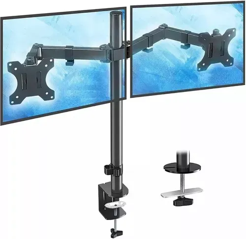 Soporte Brazo Doble Monitor Led Escritorio 13-27 Pulgadas Color Negro