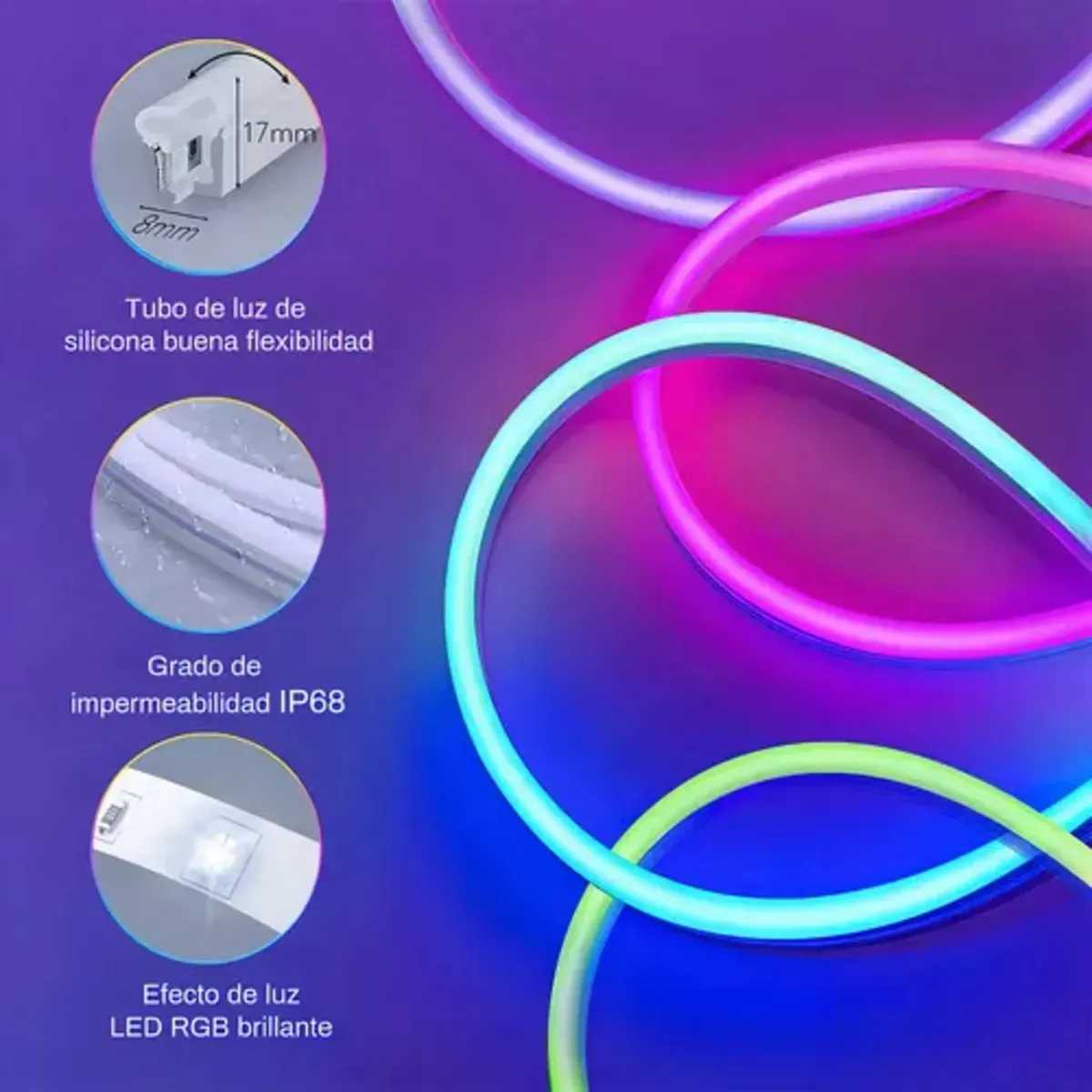 Tira Led Manguera Bluetooth App Silicona Luz Rgb Rítmica Neón + Control