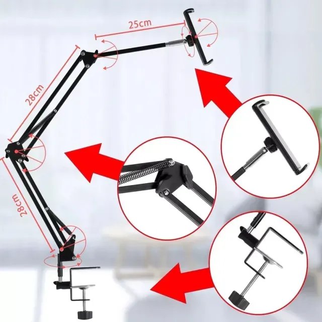 Brazo Articulado Para Tablet Con Soporte Tipo Prensa 3 Niveles