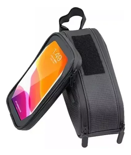 Bolso Alforja Porta Celular Estuche Impermeable De Bicicleta Color Negro