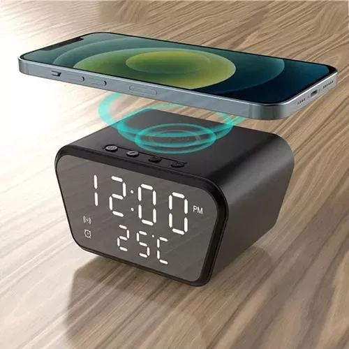  Reloj Digital Cargador Rápido Inalámbrico Alarma Temperatura