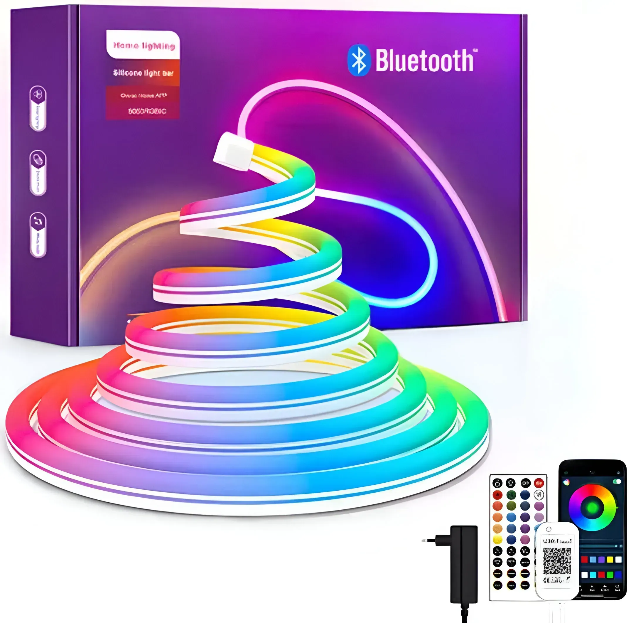 Tira Led Manguera Bluetooth App Silicona Luz Rgb Rítmica Neón + Control