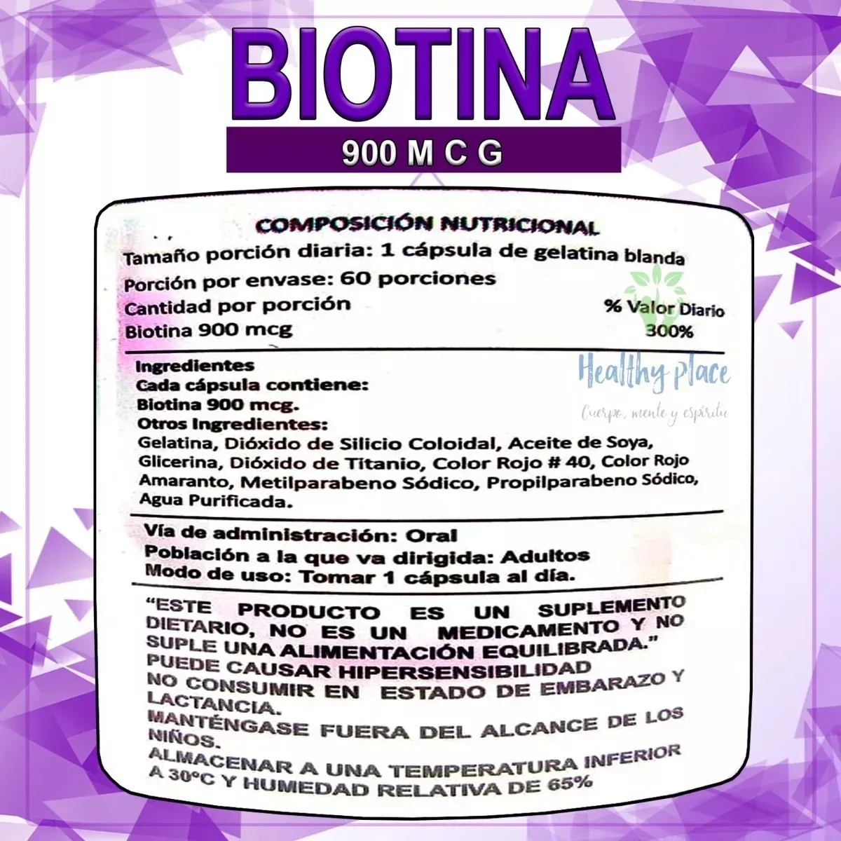 Biotina 900 Mcg 60 Cápsulas Fortalece Cabello, Uñas Y Piel