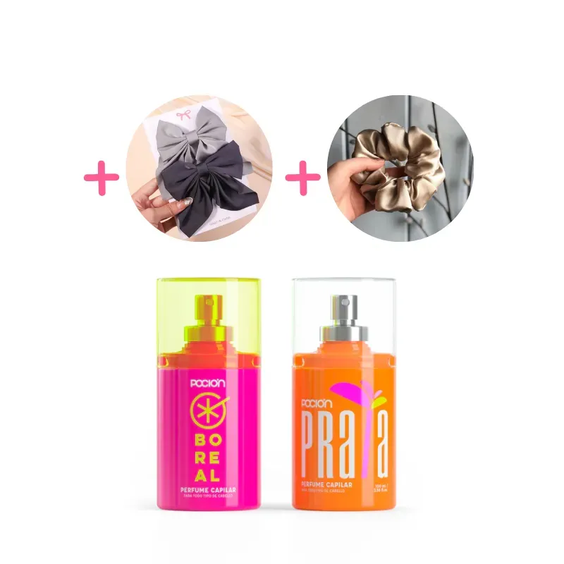 Dúo de Perfumes Capilares La Poción +  2 Pinzas con Moño de Seda + 1 Scrunchies  