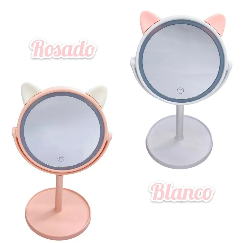 Espejo para Maquillaje Gatito con Luz LED