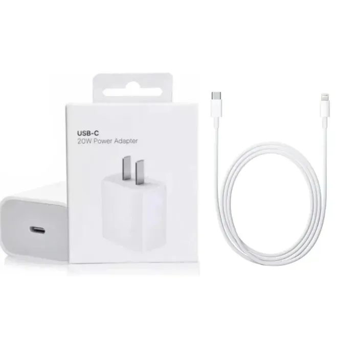 Adaptador Apple Usb C De 20 W Blanco + Cable Iphone 2 Metros Tipo C Carga Rapida Lightning 1:1