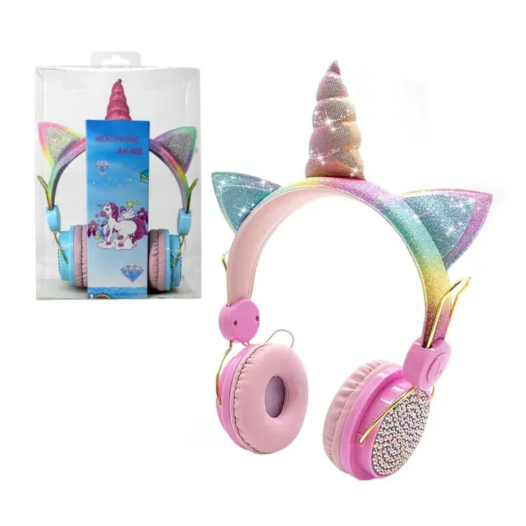 Diadema Bluetooth Multicolor Con Diseño De Unicornio + Piedras Fantasía Ah-808 / AH-807