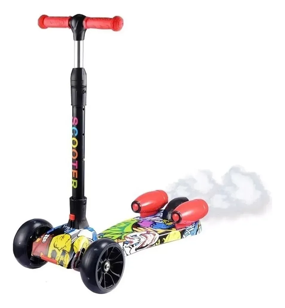 Patineta Humo Scooter Niños Bluetooth Música Luces Recargable Color Naranja