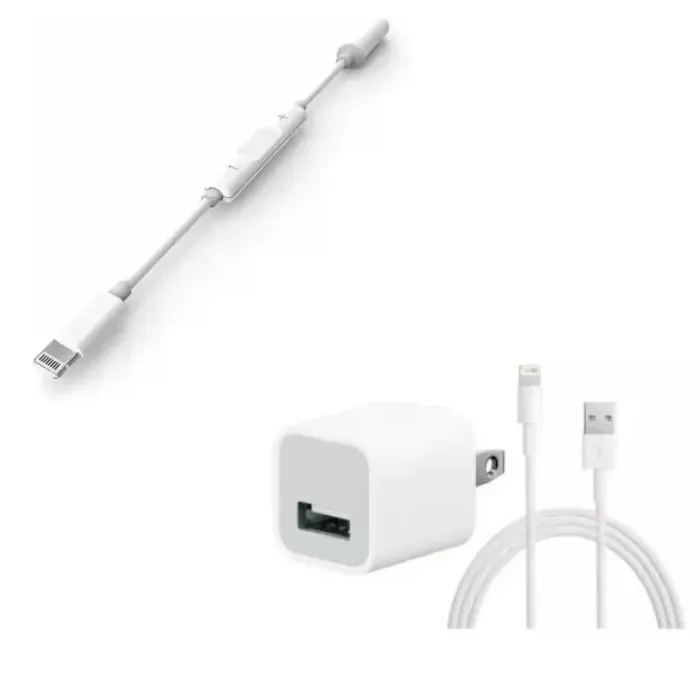 Cargador Iphone 5w Usb-lightning + Cable Adaptador Compatible Iphone Lightning A Jack 3.5 Mm Convertidor IPH