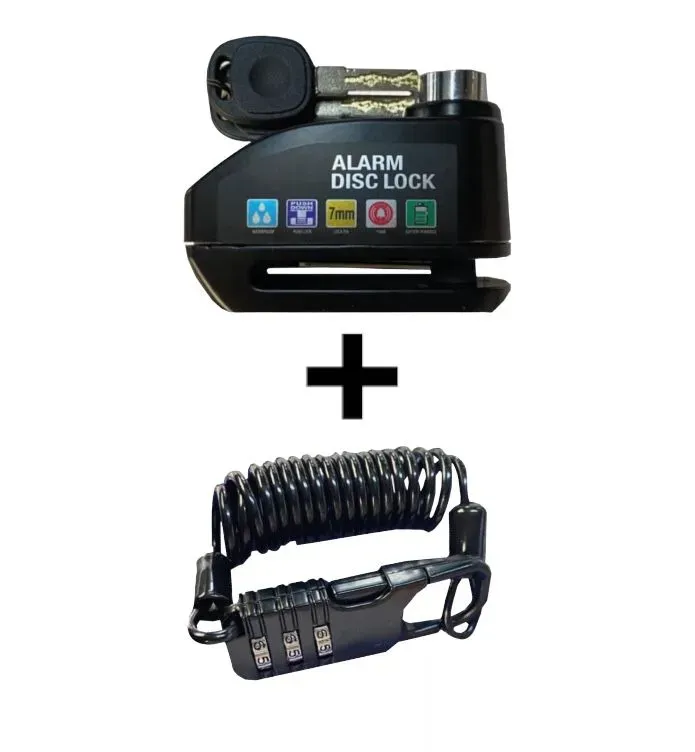 Combo Candado Moto Freno De Disco Con Alarma + Mini Candado De Seguridad Para Cascos