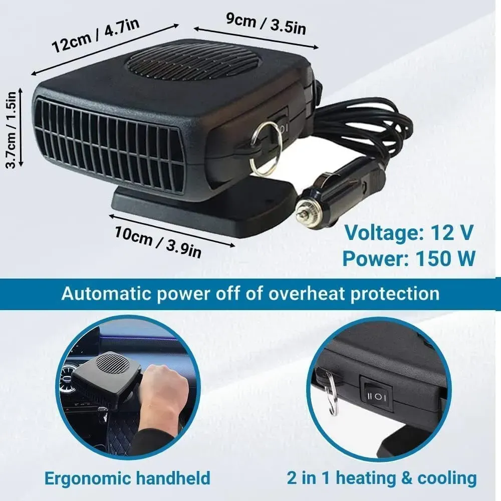 Calentador Ventilador Portátil Para Automóvil, 3 en 1 De Calentamiento Rápido, Descongelador, Desempañador