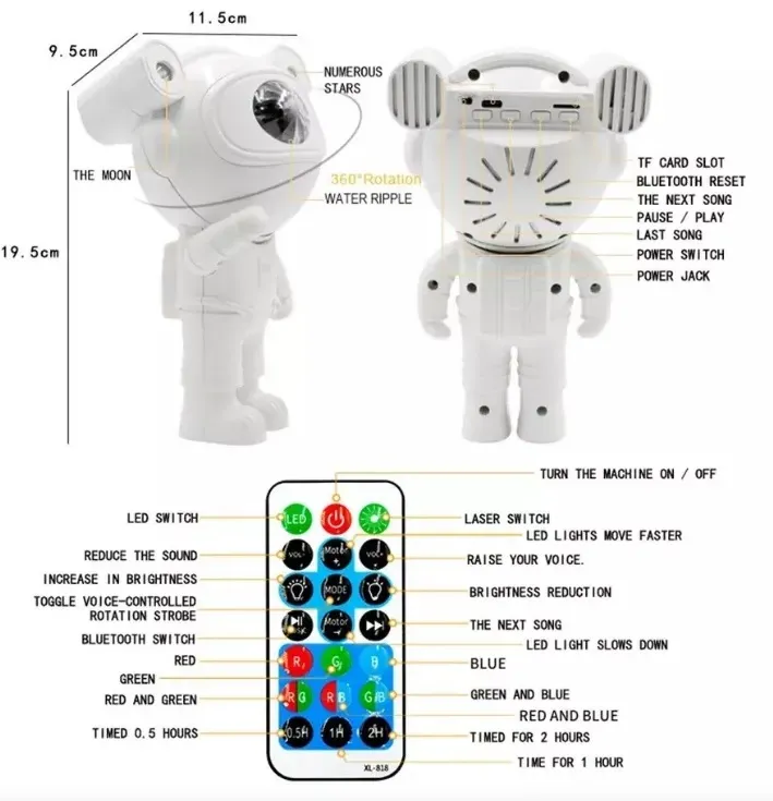 Proyector Galaxias Astronauta Control + Bluetooth