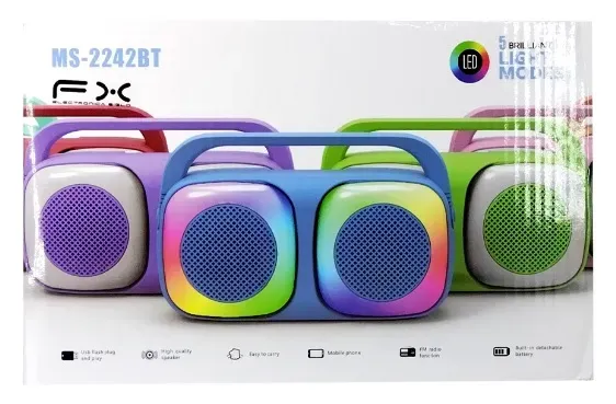 Bocina Rectangular Bluetooth 2×2 Con Doble Altavoz y Luces RGB