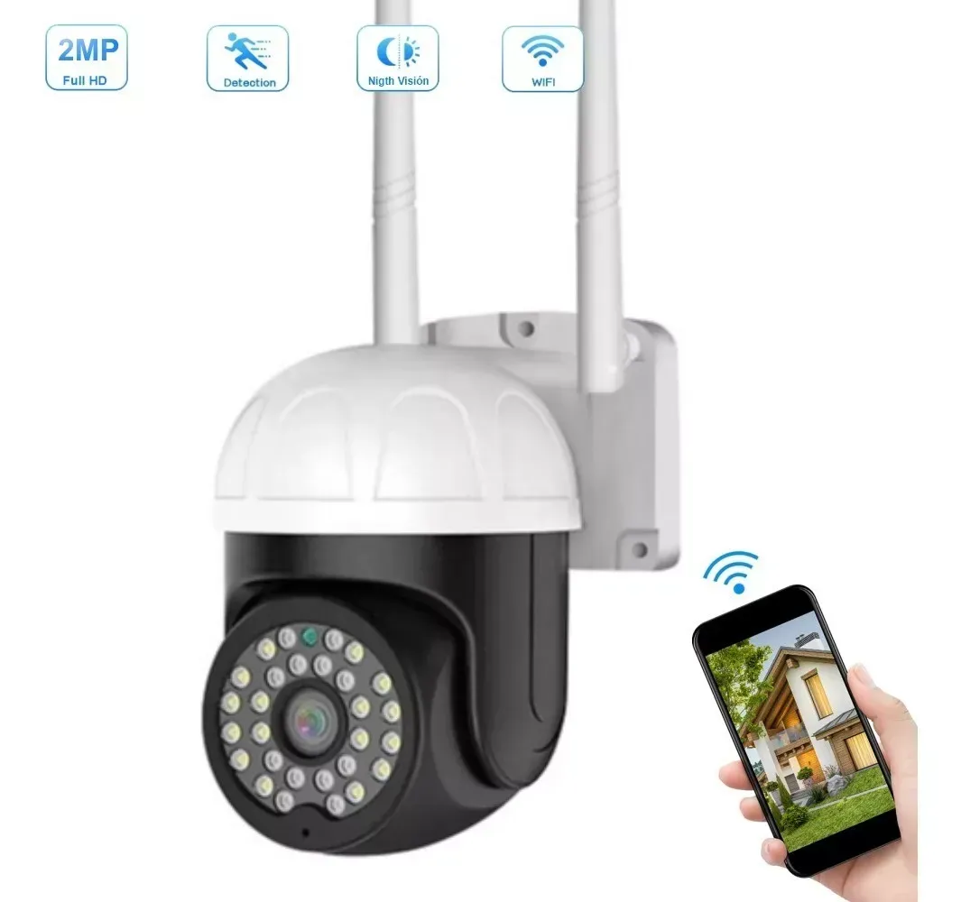 Cámara de Seguridad Exterior Domo PTZ 2MP | Visión 360° | Detección de Movimiento | WiFi | V380PRO