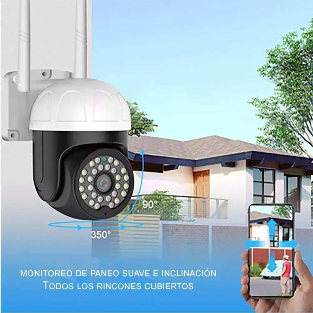 Cámara de Seguridad Exterior Domo PTZ 2MP | Visión 360° | Detección de Movimiento | WiFi | V380PRO