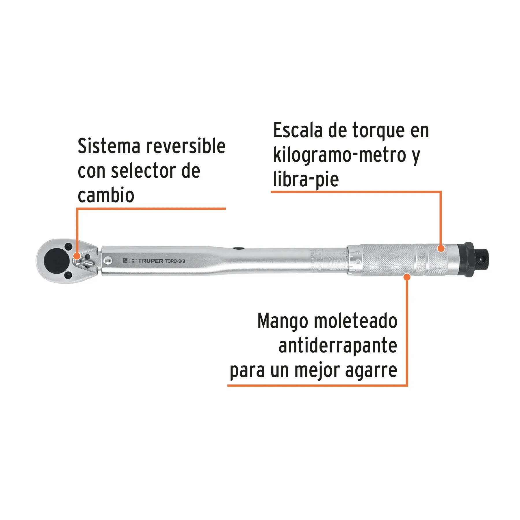 Torquímetro De Trueno, Dos Lecturas, Cuadro 3/8 TRUPER 