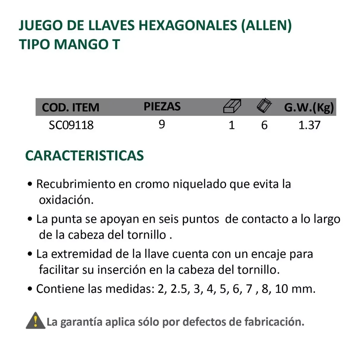 Juego De Laves Hexagonal En T SATA