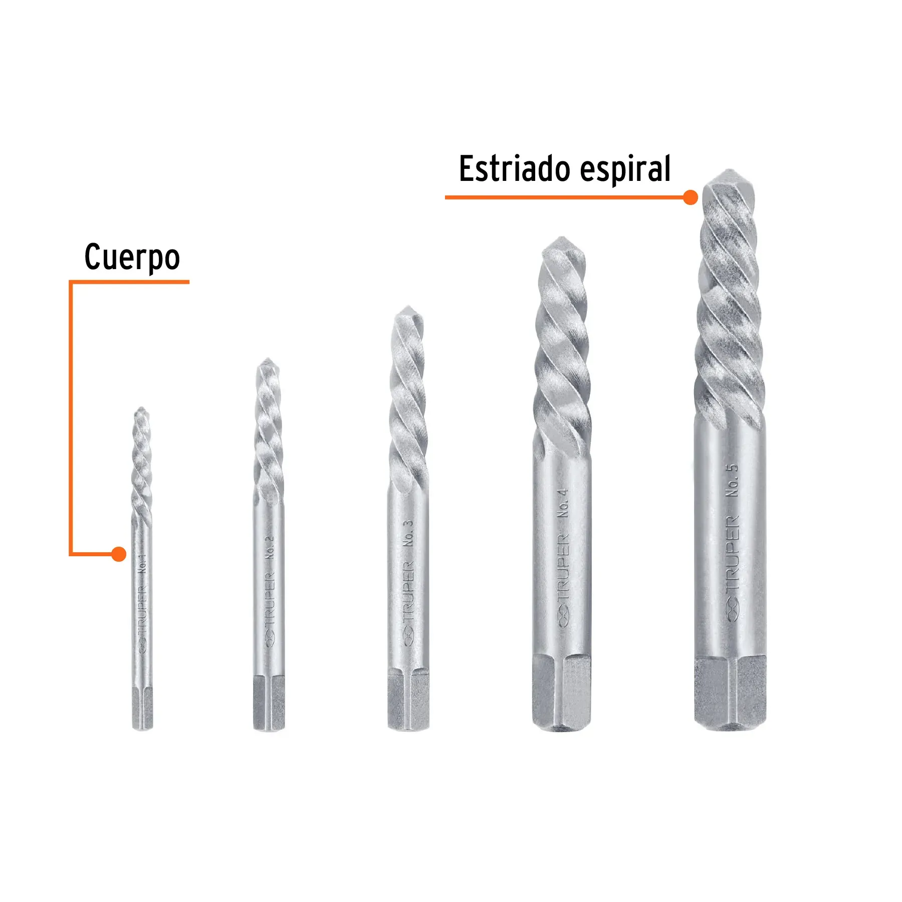 Juego con 5 Extractores de tornillos TRUPER