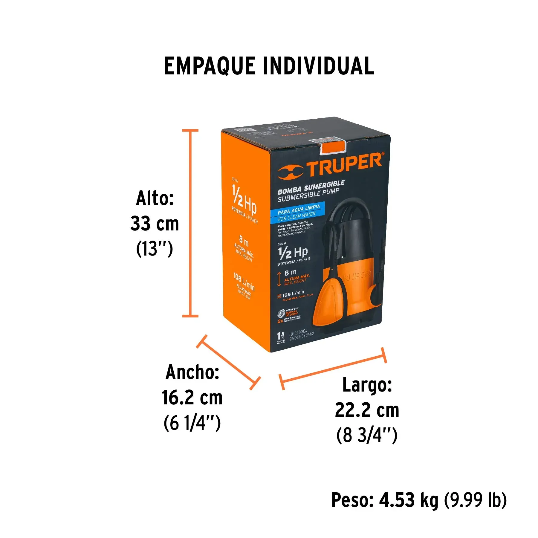 Bomba Sumergible Plástica 1/2 HP TRUPER 