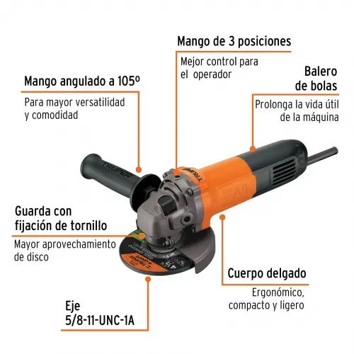 Esmeriladora Angular 4-1/2", 700W, TRUPER PRO 