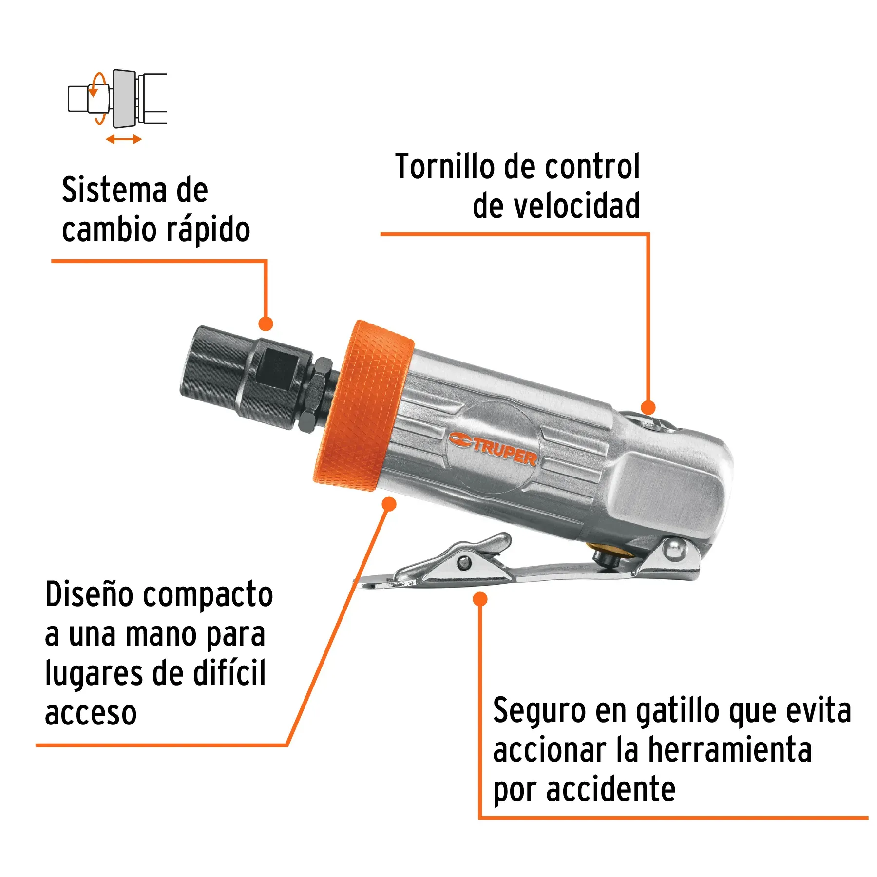 Rectificador Neumático 1/4" Recto, Truper 