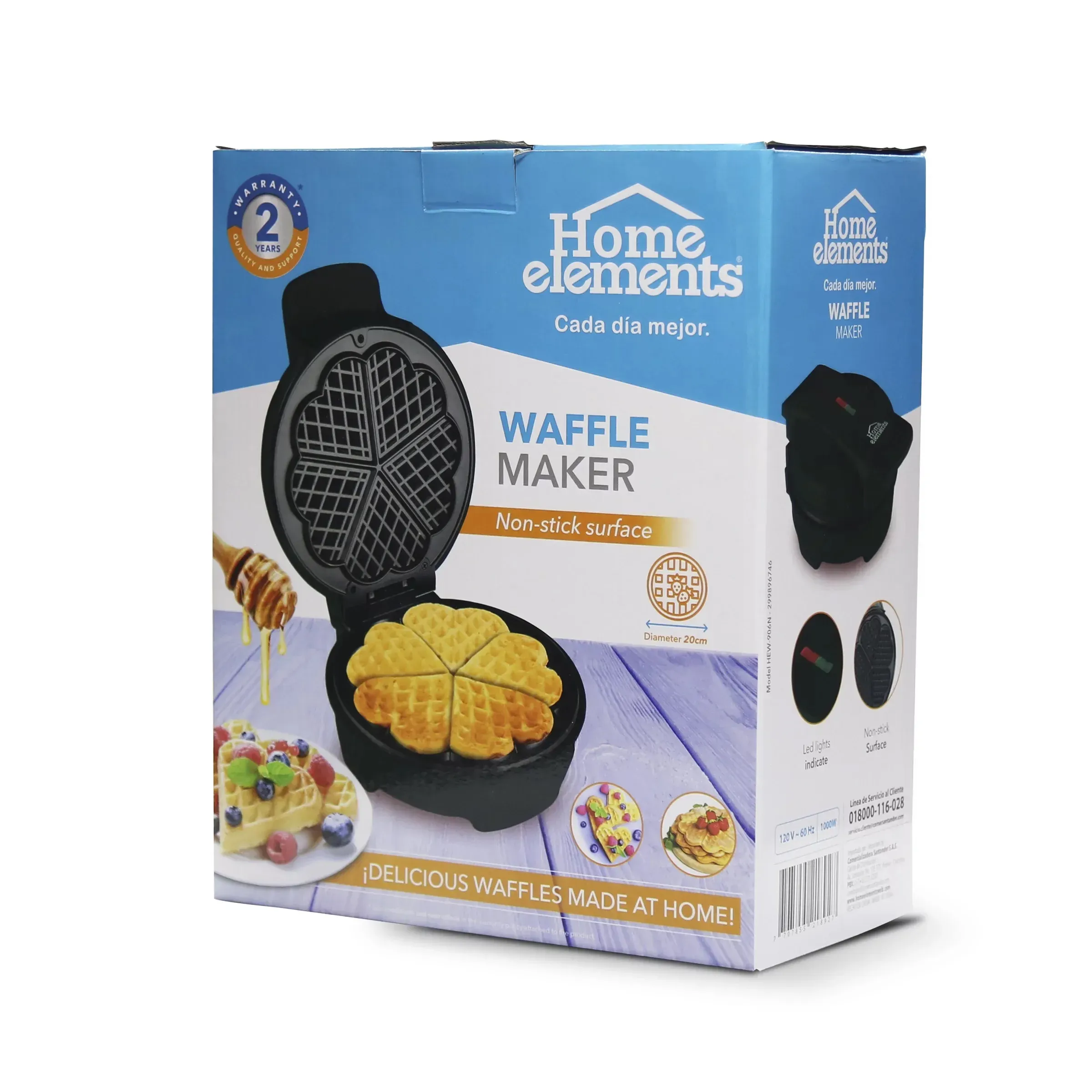 Wafflera Electrica Forma De Corazón Home Elements Negro