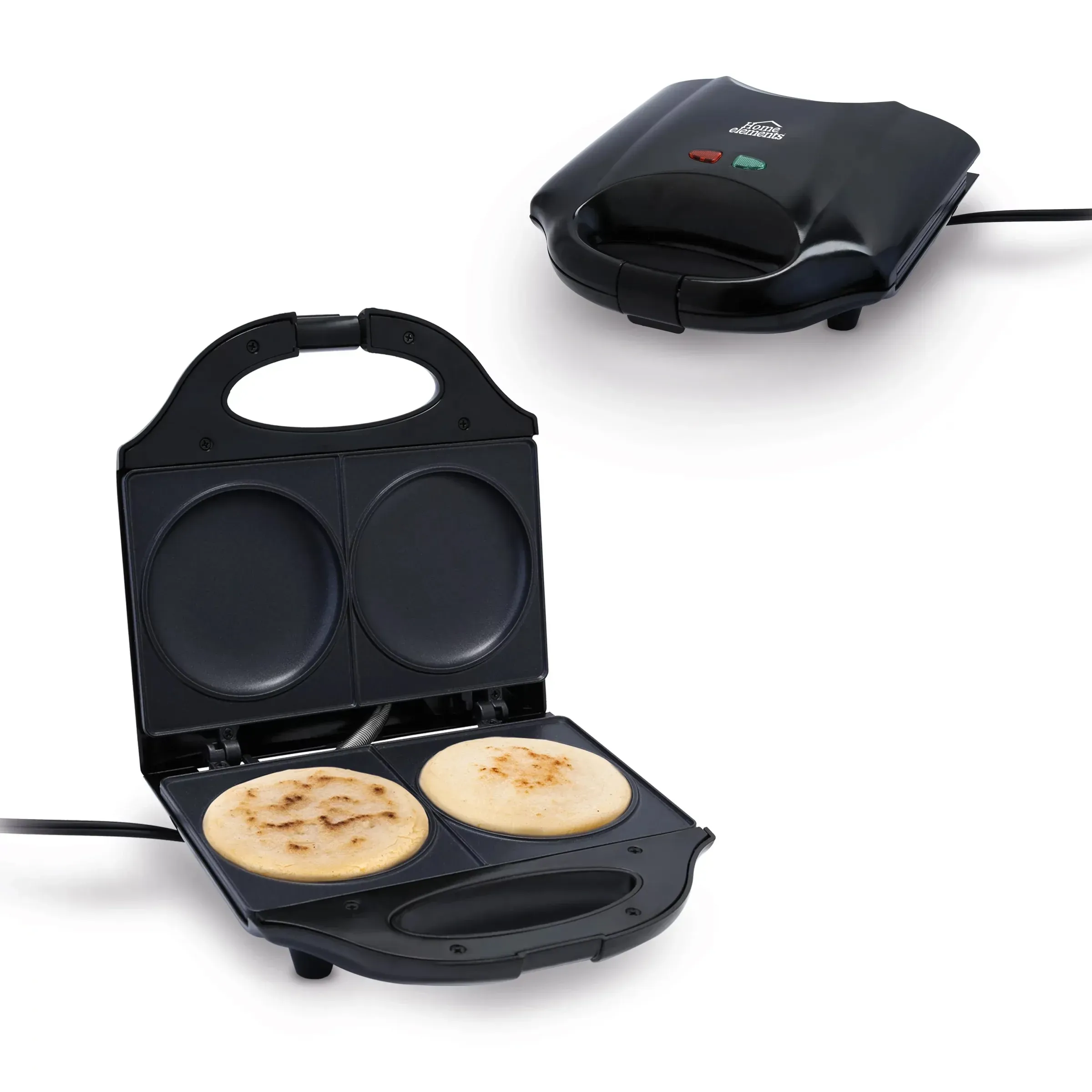 Arepa Maker Sanduchera Pancake Doble Home Elements Negro