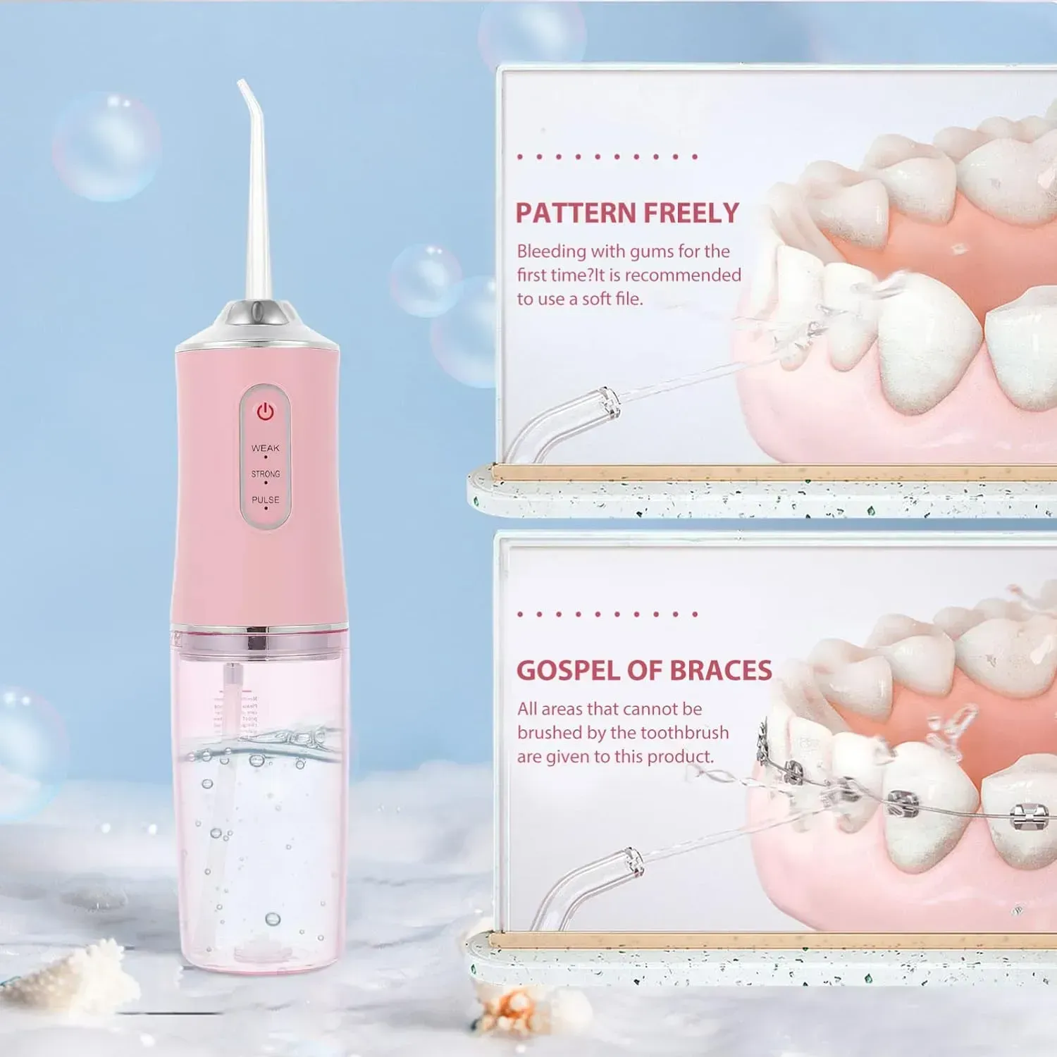 Set Dental Oral Irrigador Impermeable Limpiador de Dientes Rosa