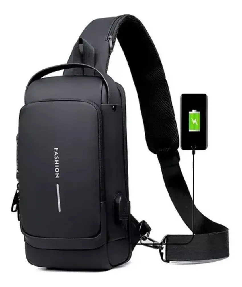 Bolso De Hombro Cruzado Para Hombre Usb Pequeña Antirobo