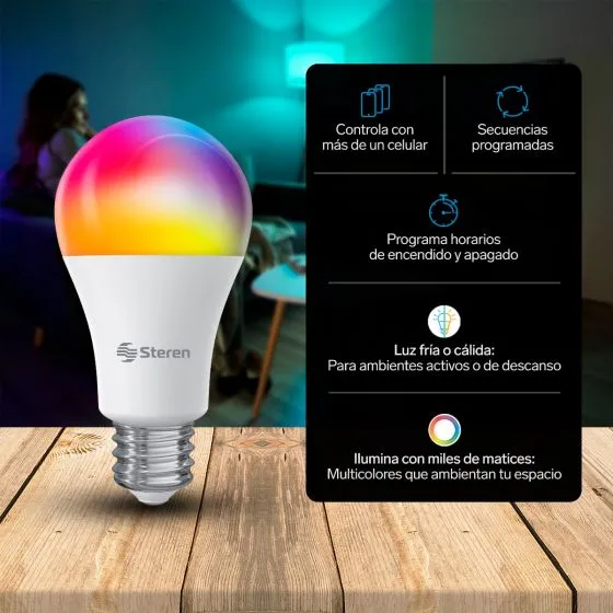 3 Focos Bombillos Led Wifi RGB+W Multicolor 10W STEREN