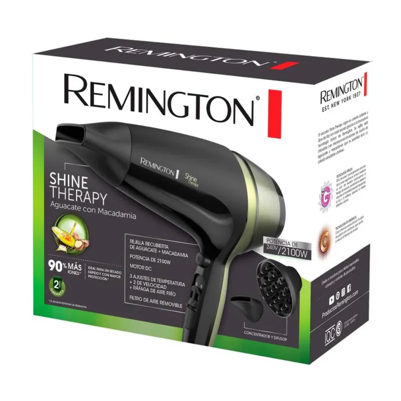 Secador De Cabello REMINGTON AGUACATE Y MACADAMIA D13A Negro