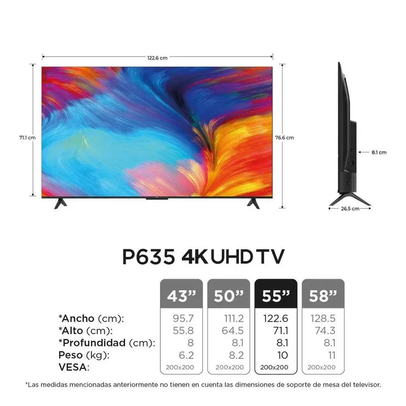 Televisor SMART TV TCL LED 4K ULTRA HD 55" Pulgadas  55P635