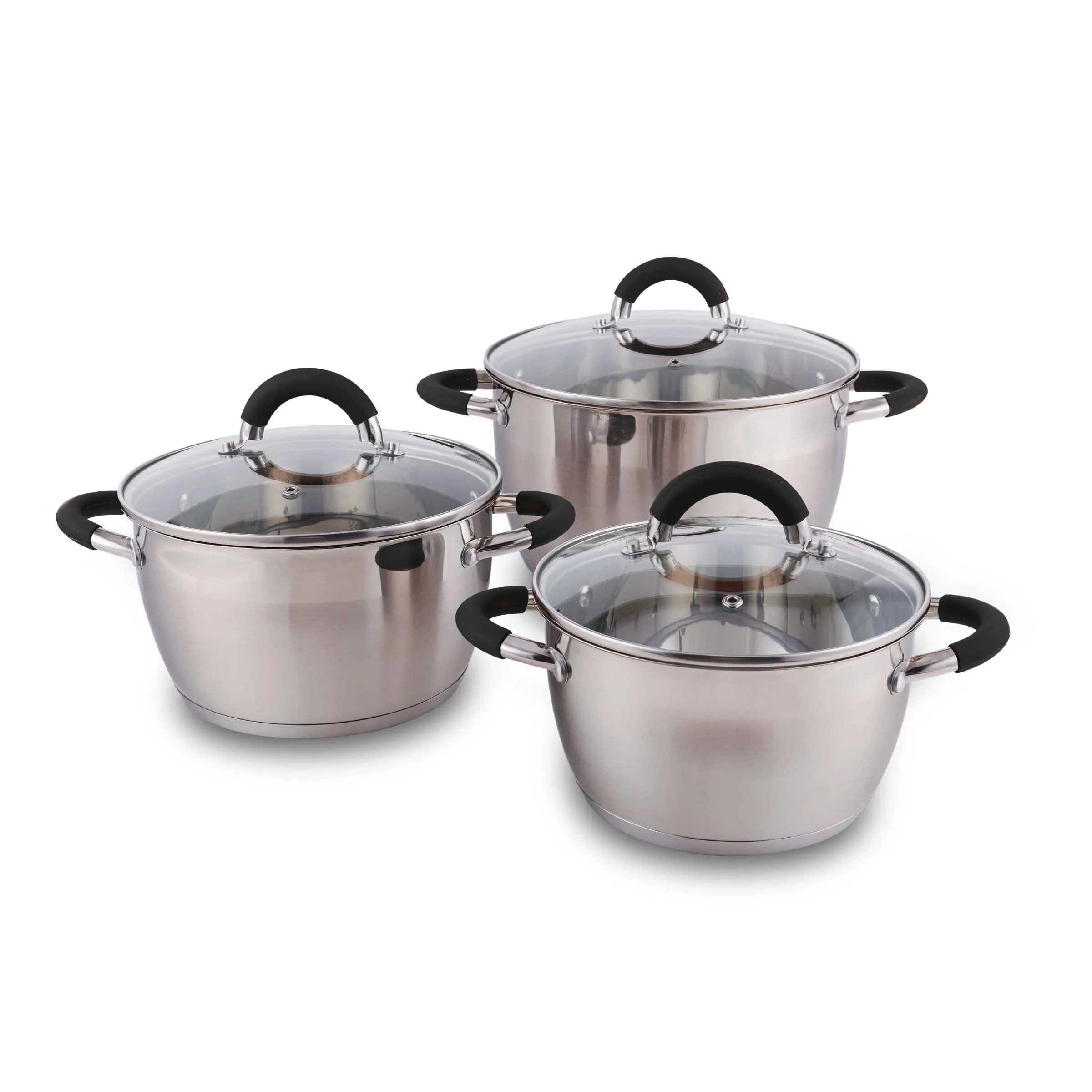 Set X 3 Ollas Con Tapa ACERO INOX 18CM 20CM 24CM Home Elements