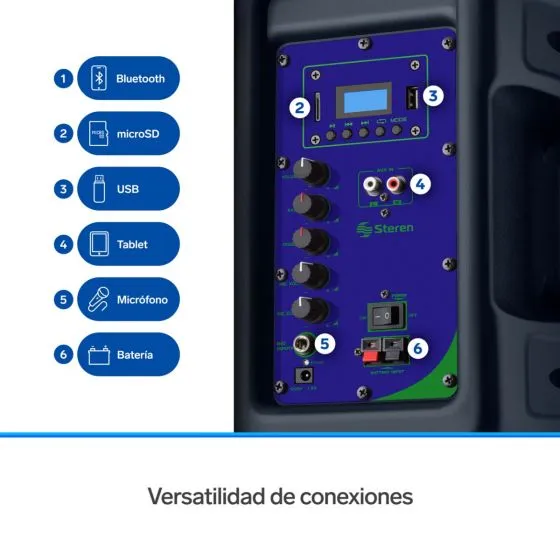 Bafle 8 1,100W PROFESIONAL BLUETOOTH Batería 820BT STEREN