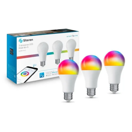 3 Focos Bombillos Led Wifi RGB+W Multicolor 10W STEREN