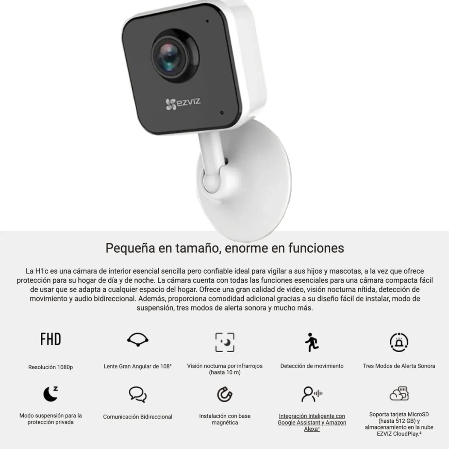 Cámara Seguridad Wifi-Inalámbrica Ezviz H1c Ip 2mp 1080p Color Blanco