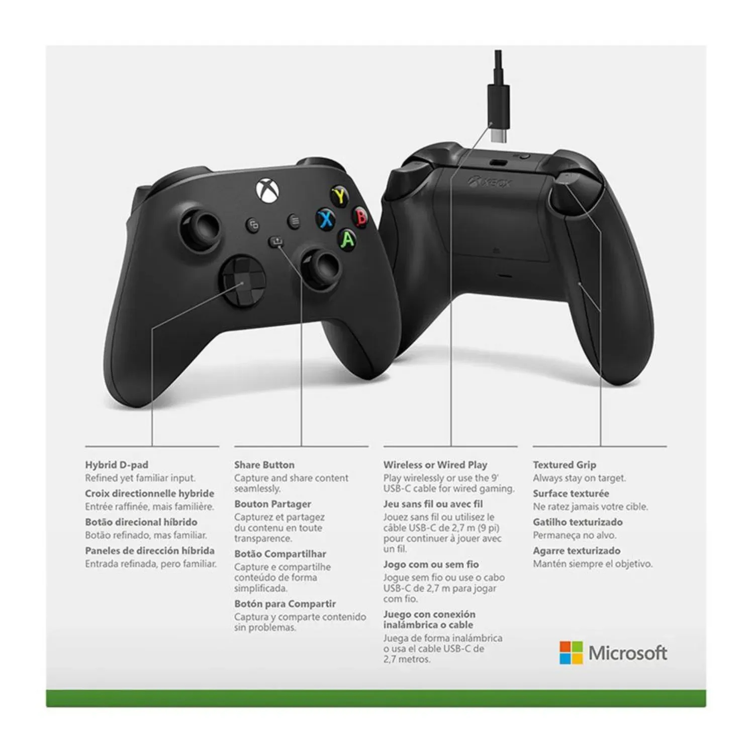 Control Inalámbrico XBOX + Cable USB-C Negro