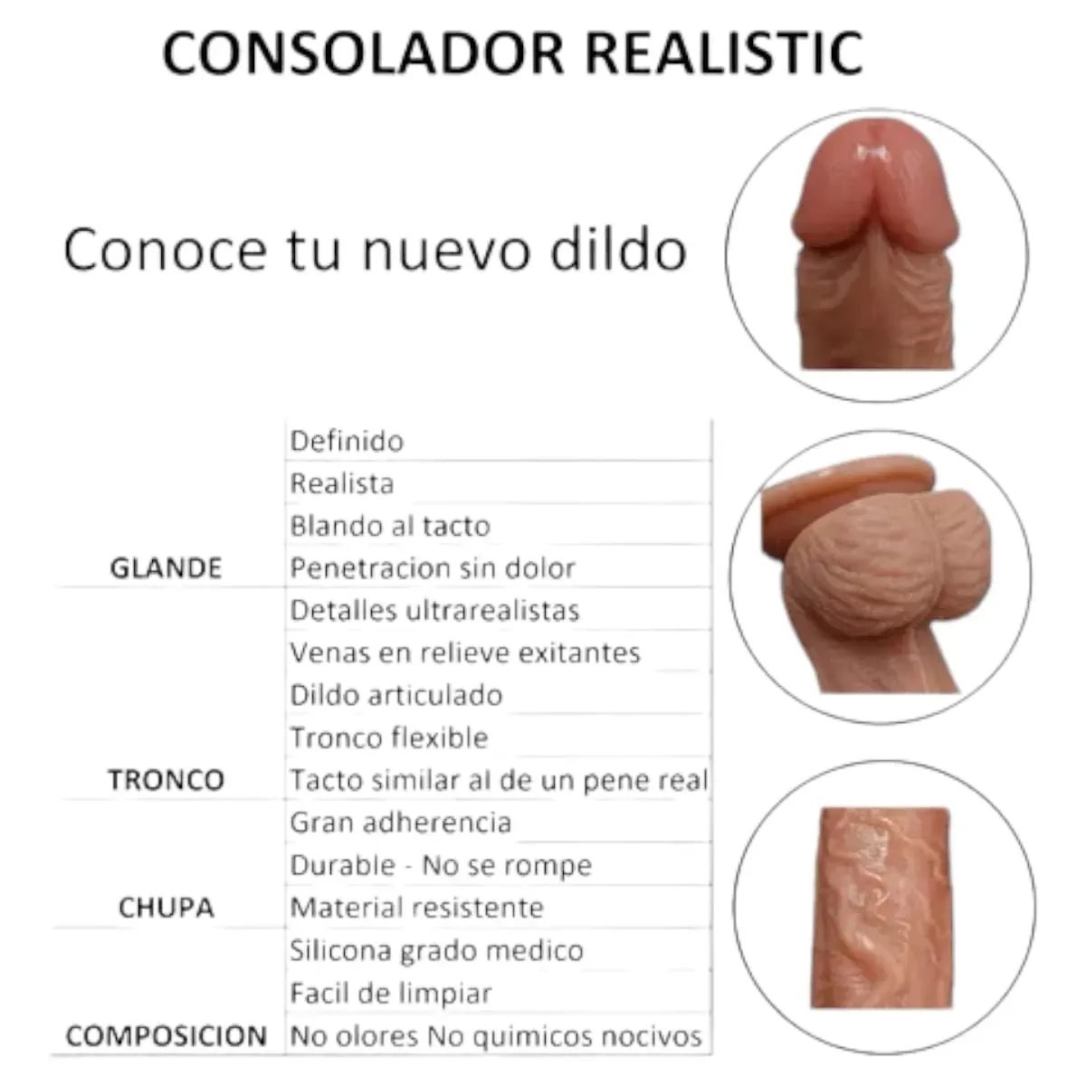 Dildo Consolador  20 cm  Clásico Ultra Realista Juguete Sexual 