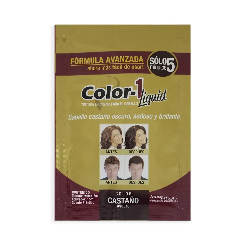 Tintura En Crema Para El Cabello Color 1 Liquido Castaño Oscuro 15Ml