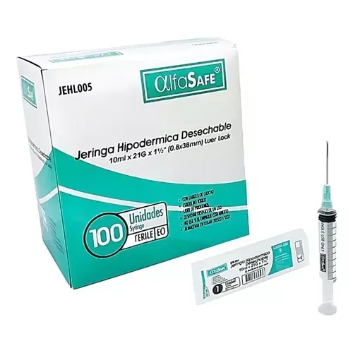 Jeringa Hipodérmica Desechable 10Ml X 21G 