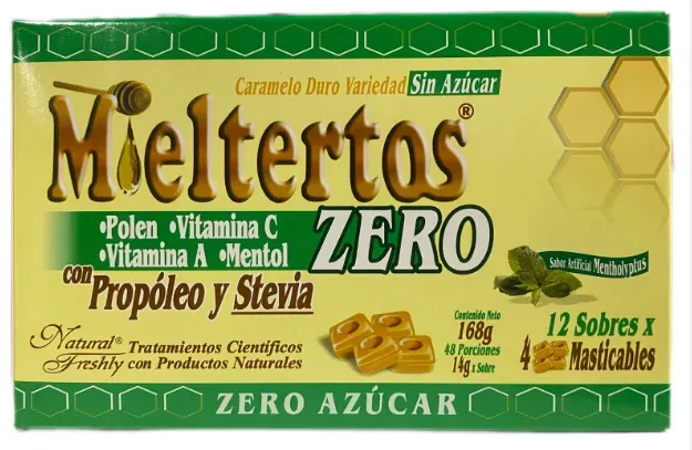 Mieltertos Zero - Polen - Vitamina C - Mentol - Sobre - 4 Pastillas Masticables 