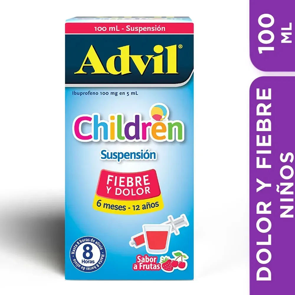 Advil Children Suspensión Fiebre Dolor Niños De  6Mese -12 Años Sabor A Frutas Jarabe 100Ml Pfizer