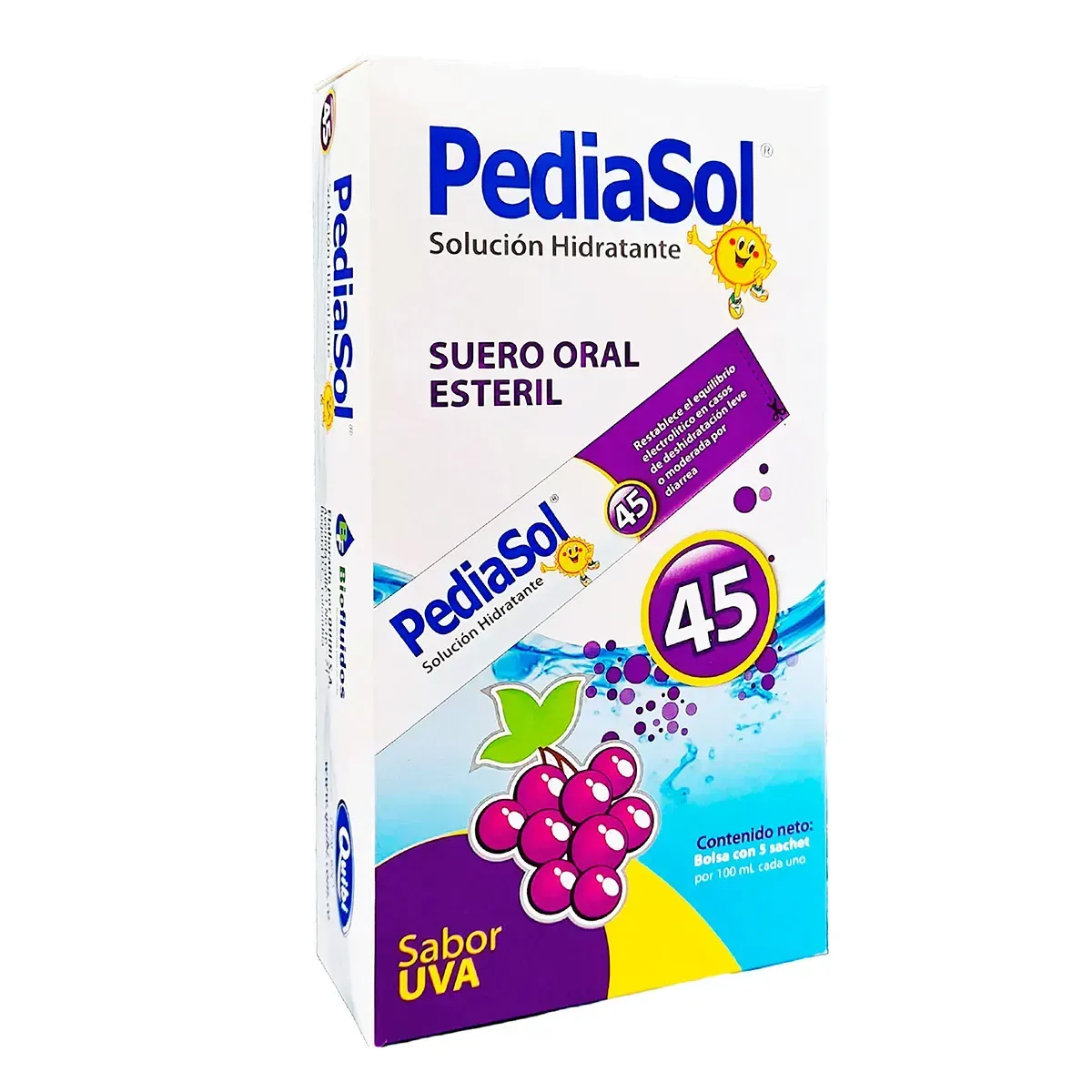 Suero Oral Estéril Pediasol 45 Uva Sachet x 100 Ml Bolsa x 5 Uds.