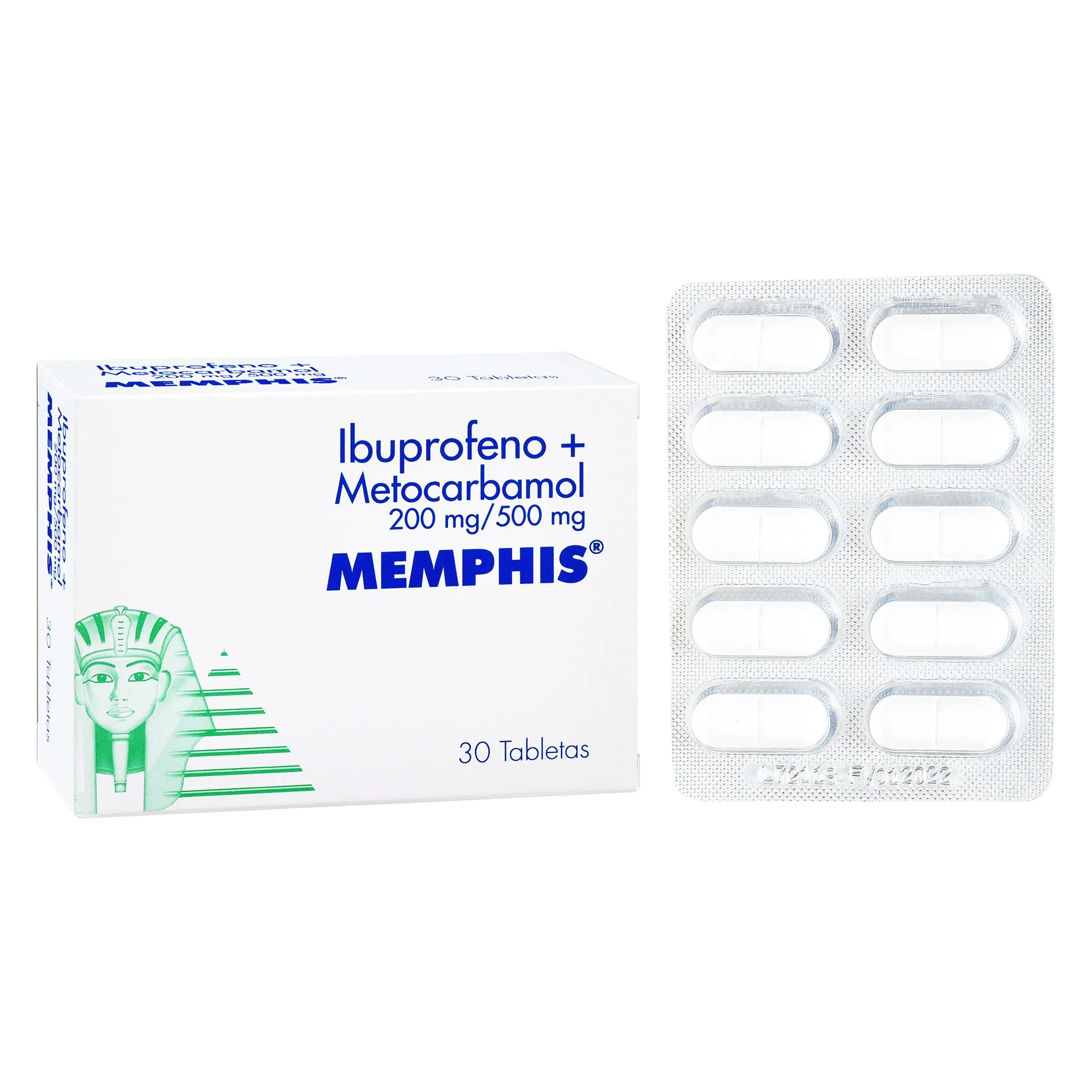 Ibuprofeno 200Mg + Metocarbamol 500Mg Tabletas Blister X 10 Memphis 