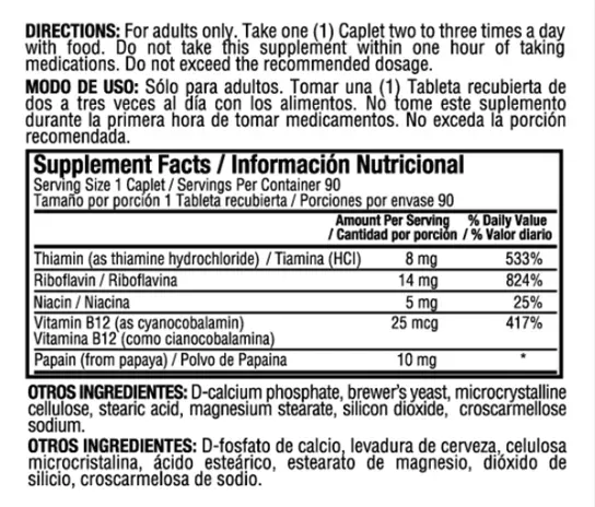 B Complex With B - 12 - Cont. 90 Tabletas- Suplemento Dietario 