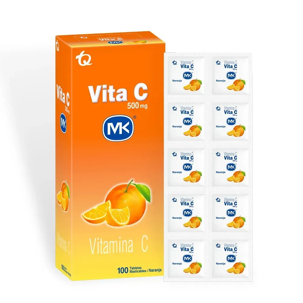 Vita C Vitamina C Sabor a Naranja Sin Azucar MK x 10 Tabletas Masticables