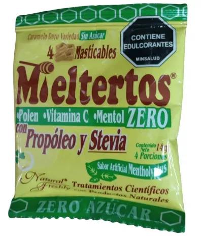 Mieltertos Zero - Polen - Vitamina C - Mentol - Sobre - 4 Pastillas Masticables 