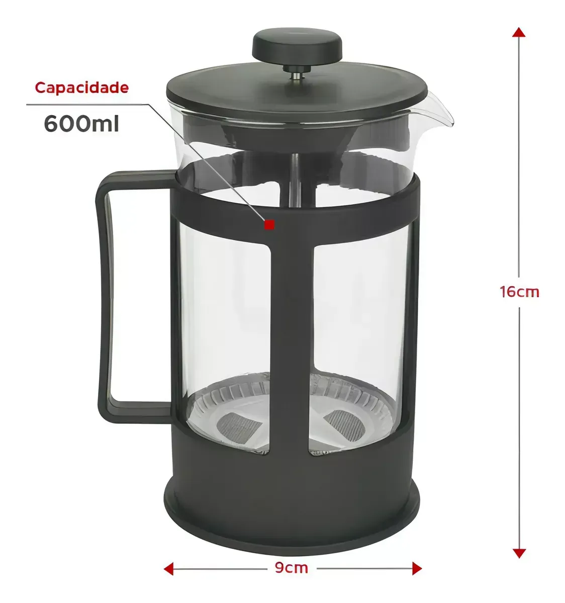 Cafetera de prensa francesa de vidrio borosilicato 600ML