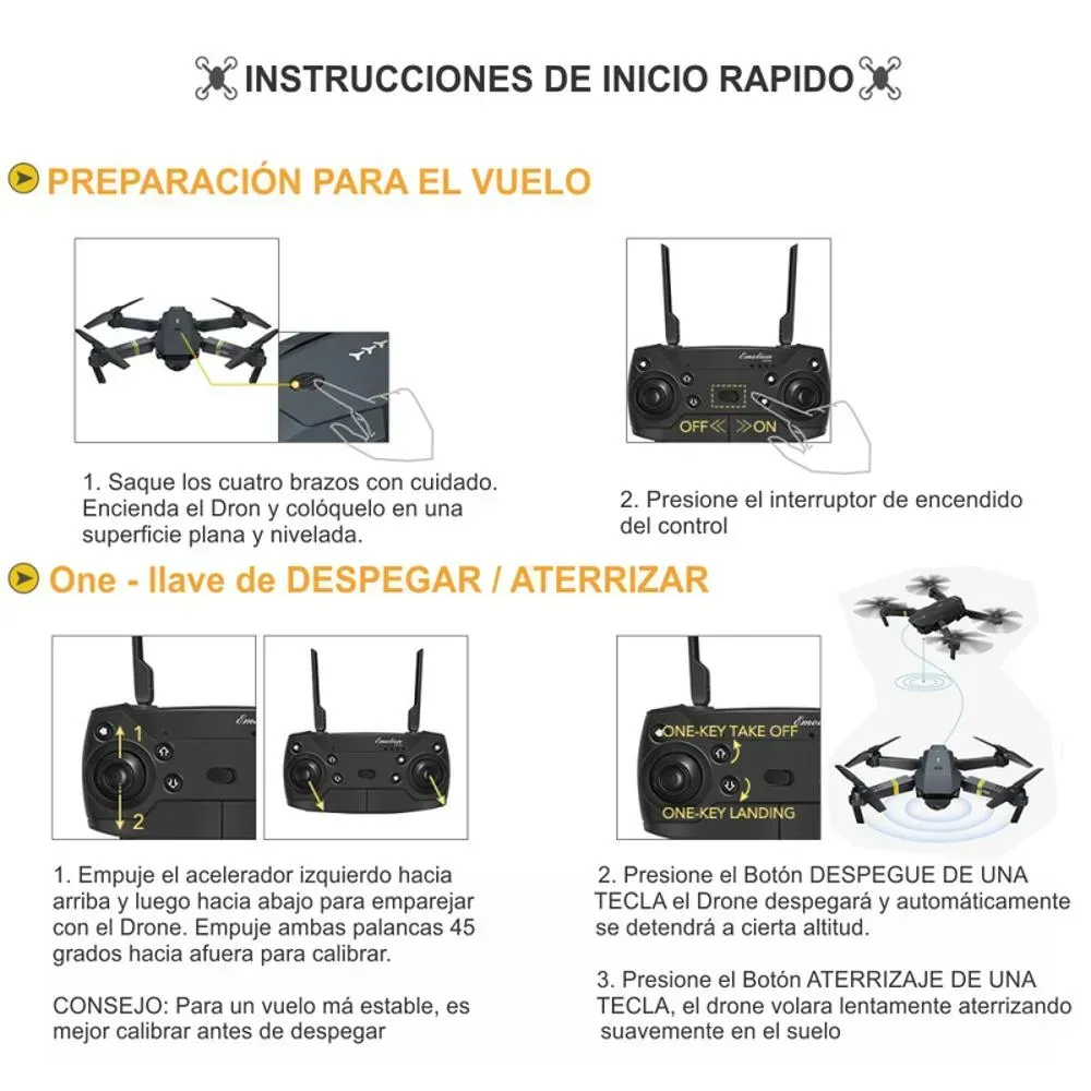 Drone Plegable Fpv Cámara Hd Wifi 2.4G Sensor Obstáculos E90